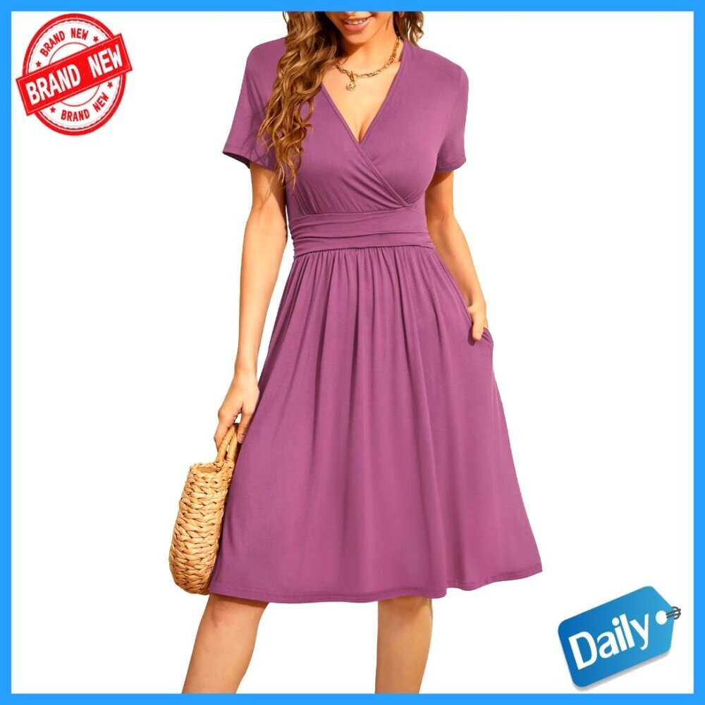 Short Sleeve V-Neck Floral Dress with Pockets, Casual Summer Swing